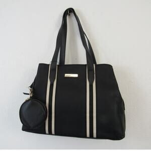 NWT Adrienne Vittadini Black Triple Compartment Handbag W/ Pouch Crossbody Strap